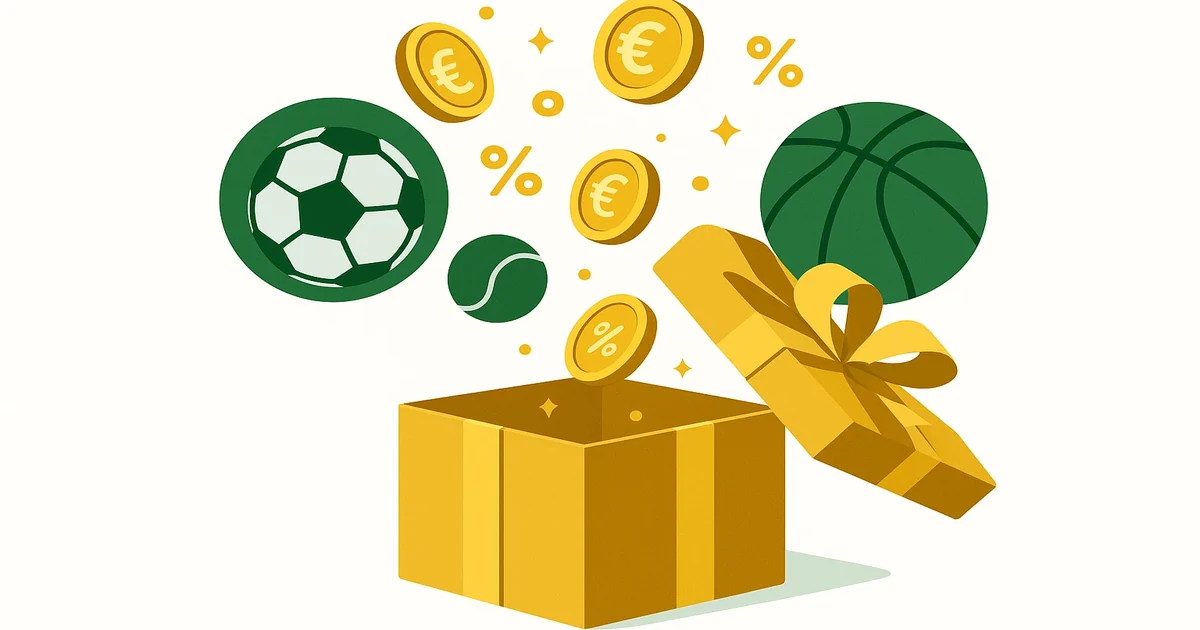 Bonus di benvenuto scommesse sportive con monete euro e simboli percentuale
