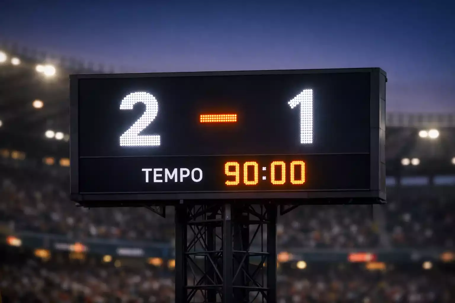 Tabellone di uno stadio di calcio con punteggio