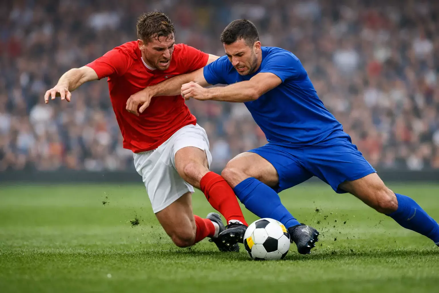 Partita di calcio in uno stadio inglese con giocatori in azione