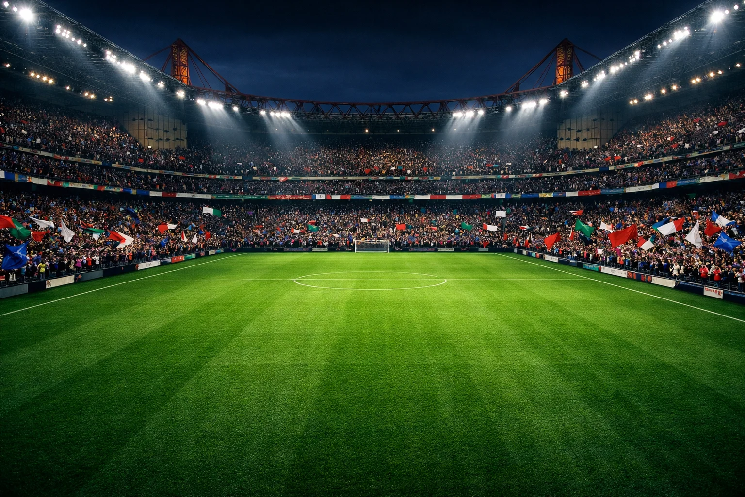 Stadio di calcio inglese pieno di tifosi durante una partita di Premier League