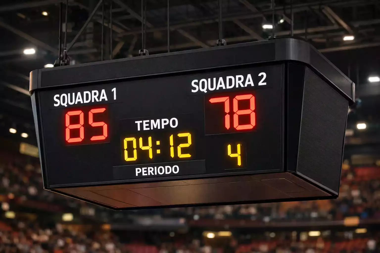 Tabellone segnapunti di basket che mostra il punteggio della partita