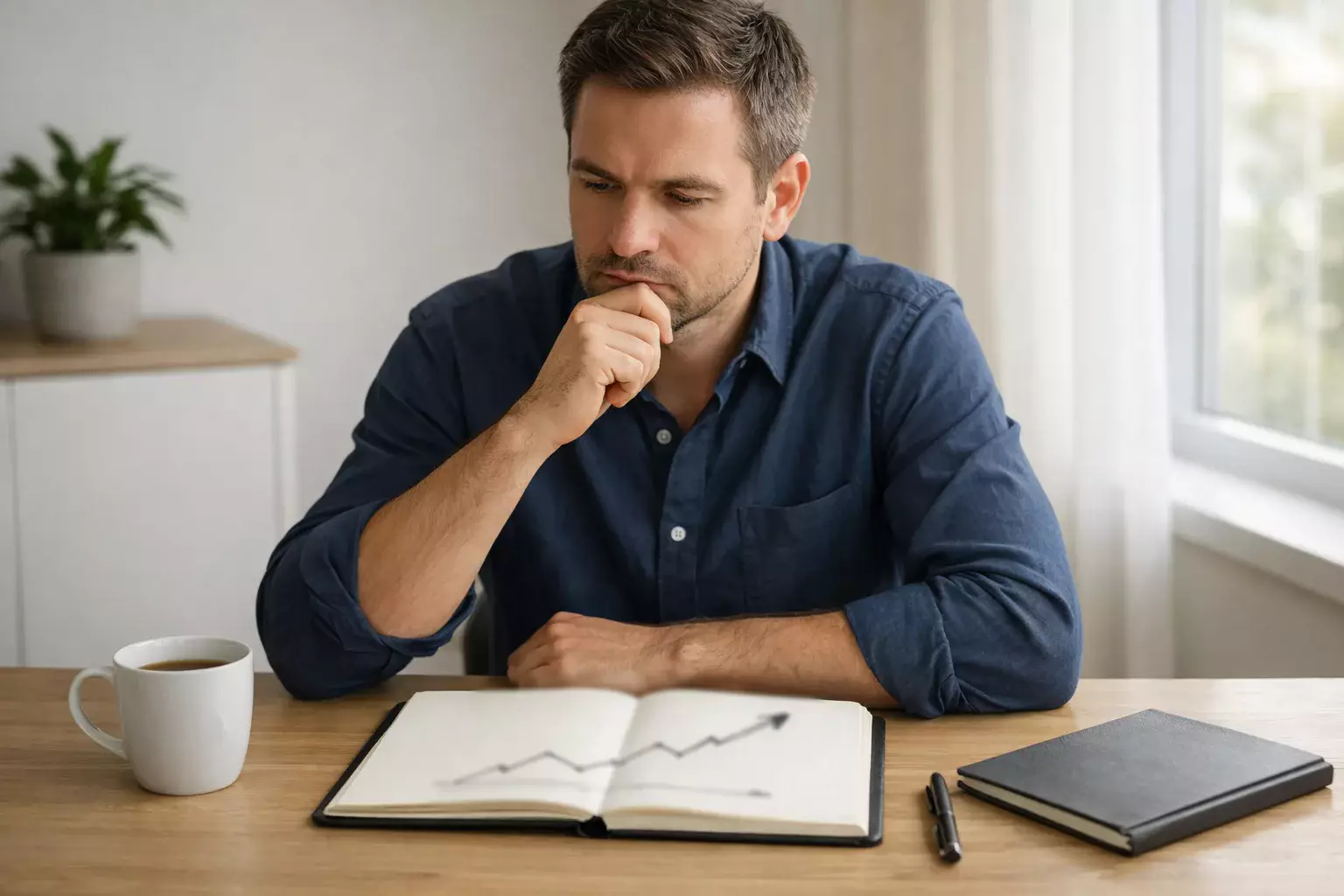 Persona che pianifica strategie con appunti e grafico semplice