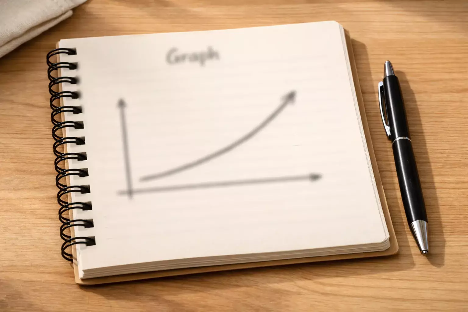 Blocco note con penna e semplice grafico a linee disegnato a mano