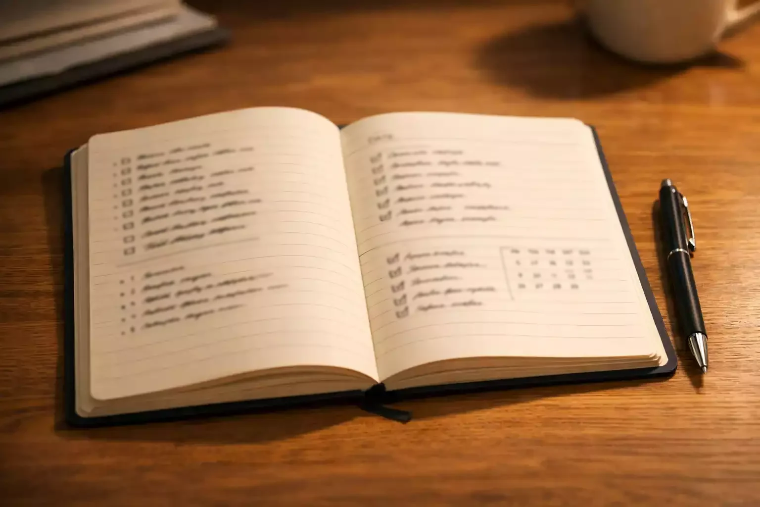 Quaderno aperto con annotazioni e appunti scritti a mano