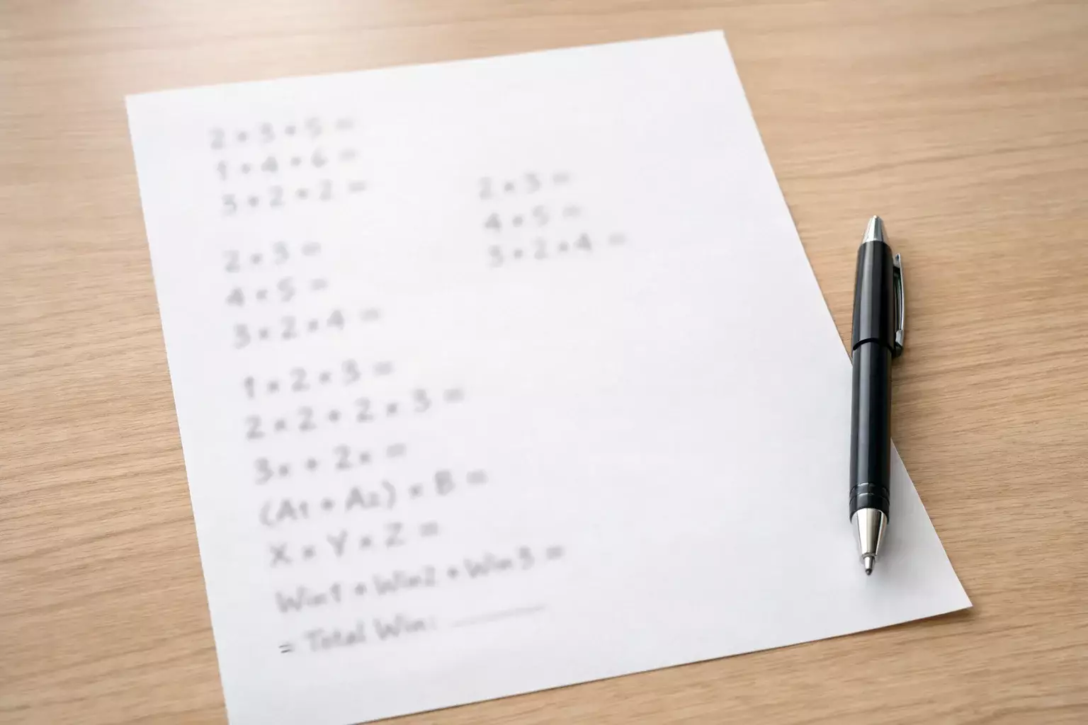 Foglio con numeri e appunti di calcolo scritti a mano