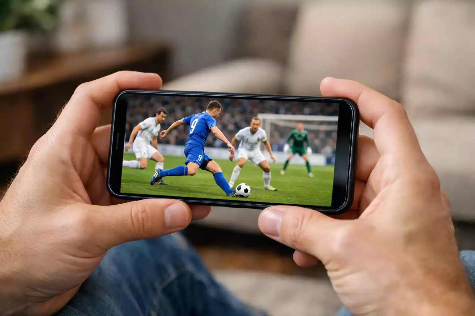 Smartphone che mostra una partita sportiva in streaming