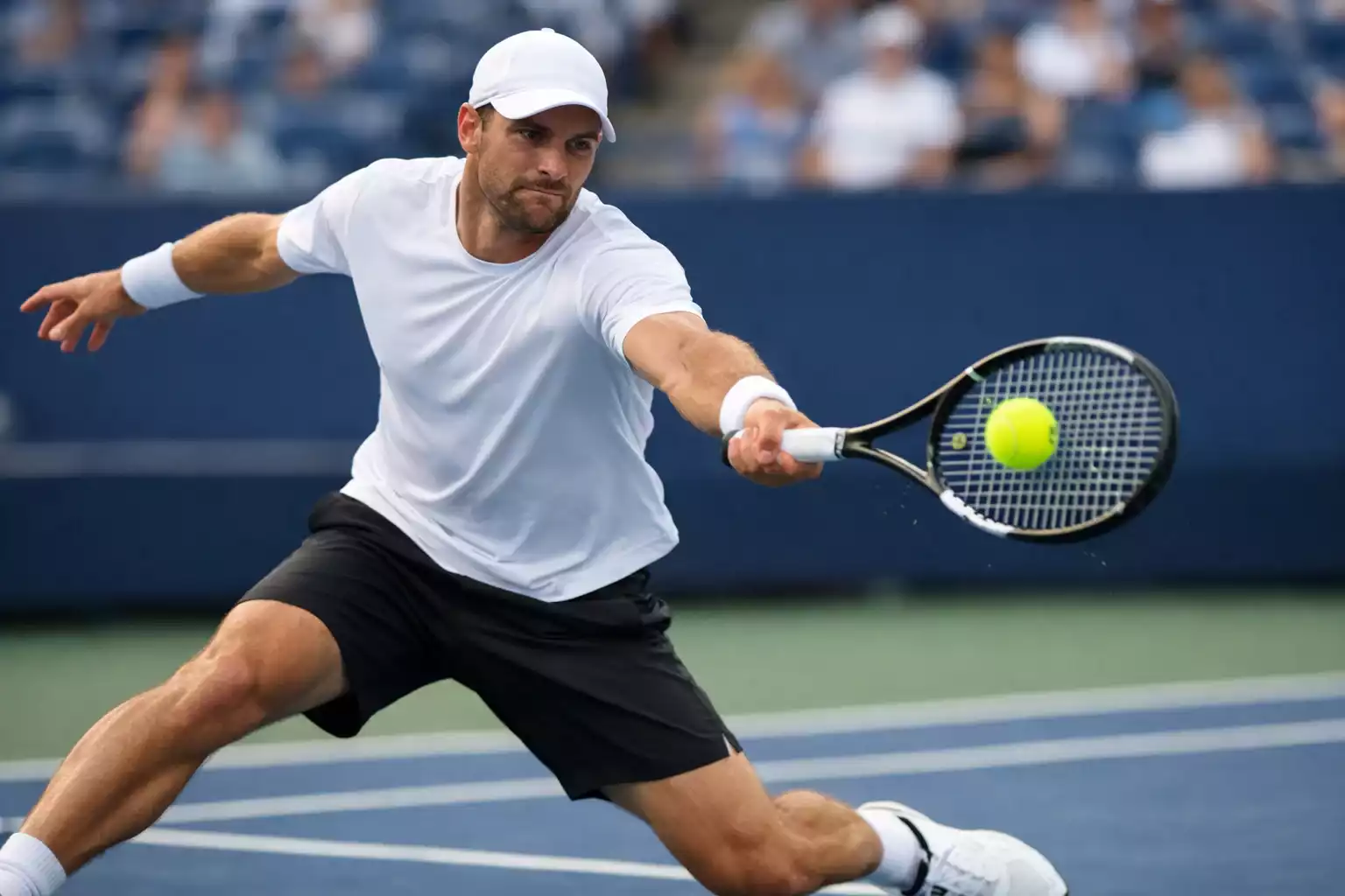 Tennista in azione durante una partita su campo da tennis