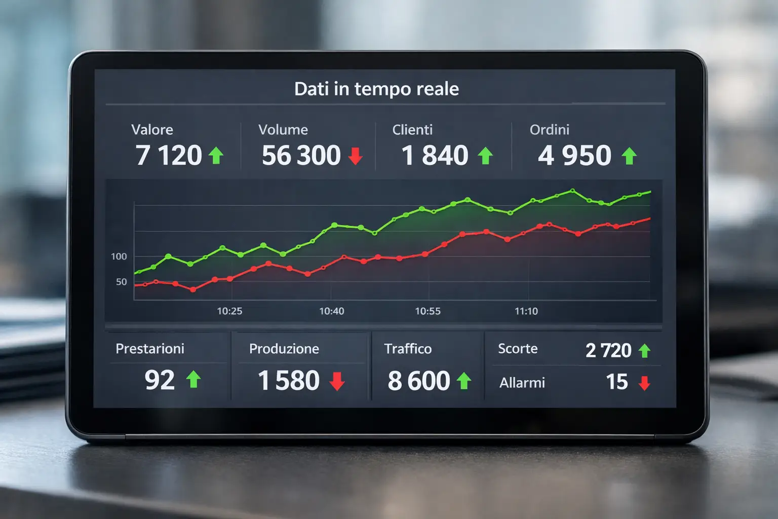 Schermo con quote e numeri che cambiano in tempo reale