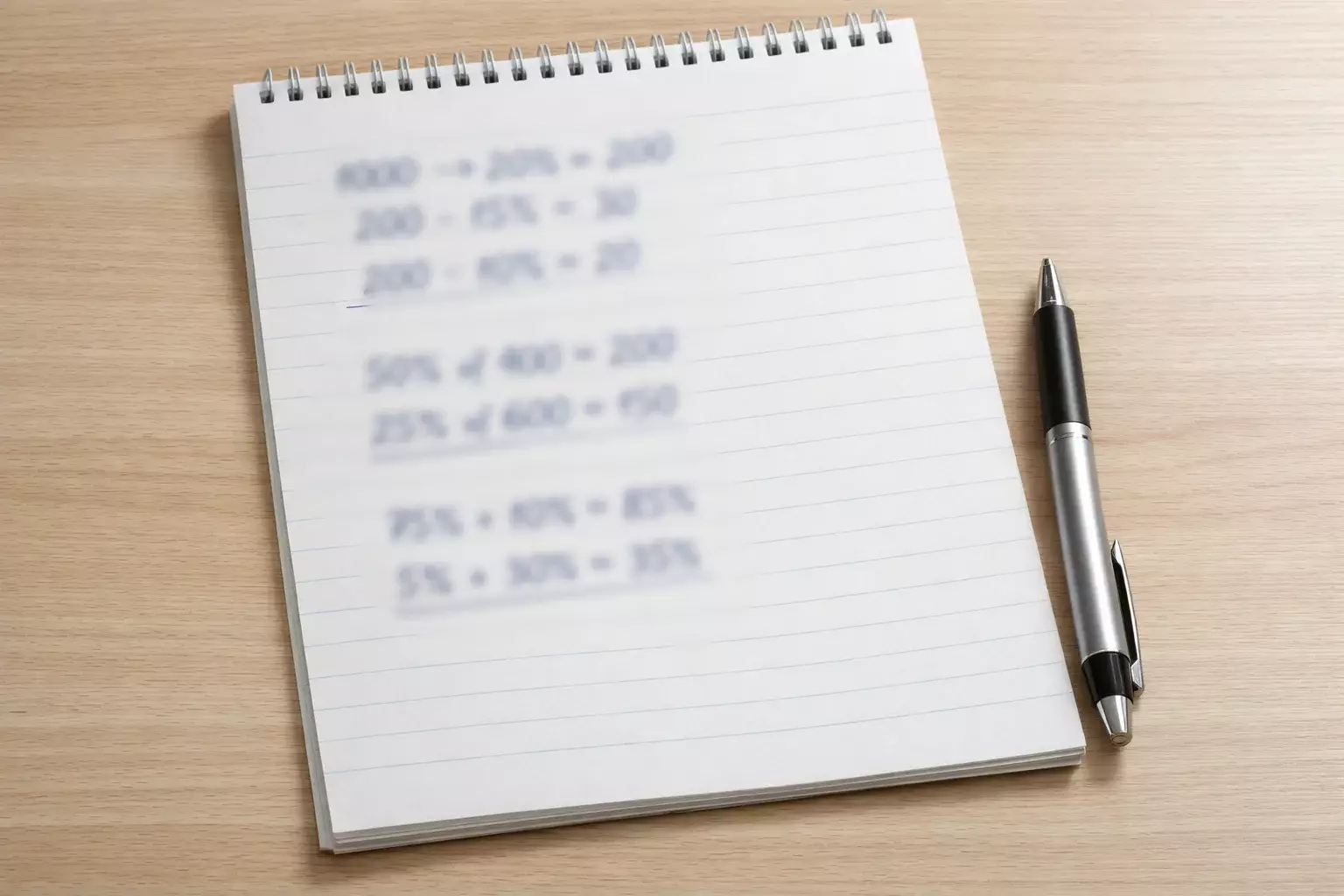 Documento con percentuali e calcoli scritti a mano