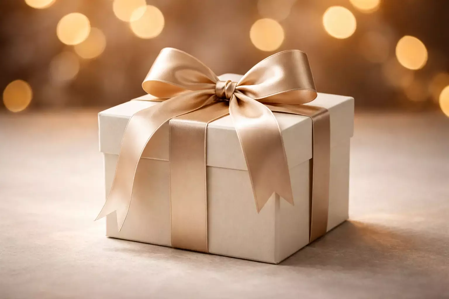 Regalo avvolto con fiocco su sfondo festivo