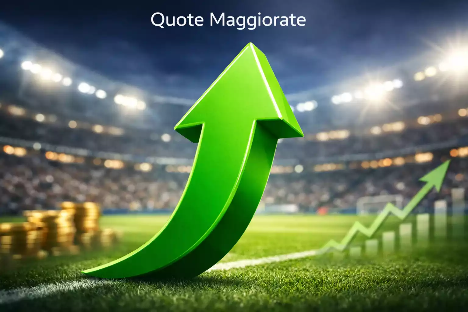 Freccia verde che punta verso l'alto su sfondo di stadio