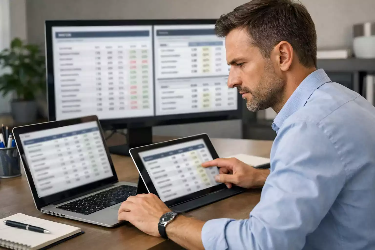 Persona che confronta offerte su più schermi