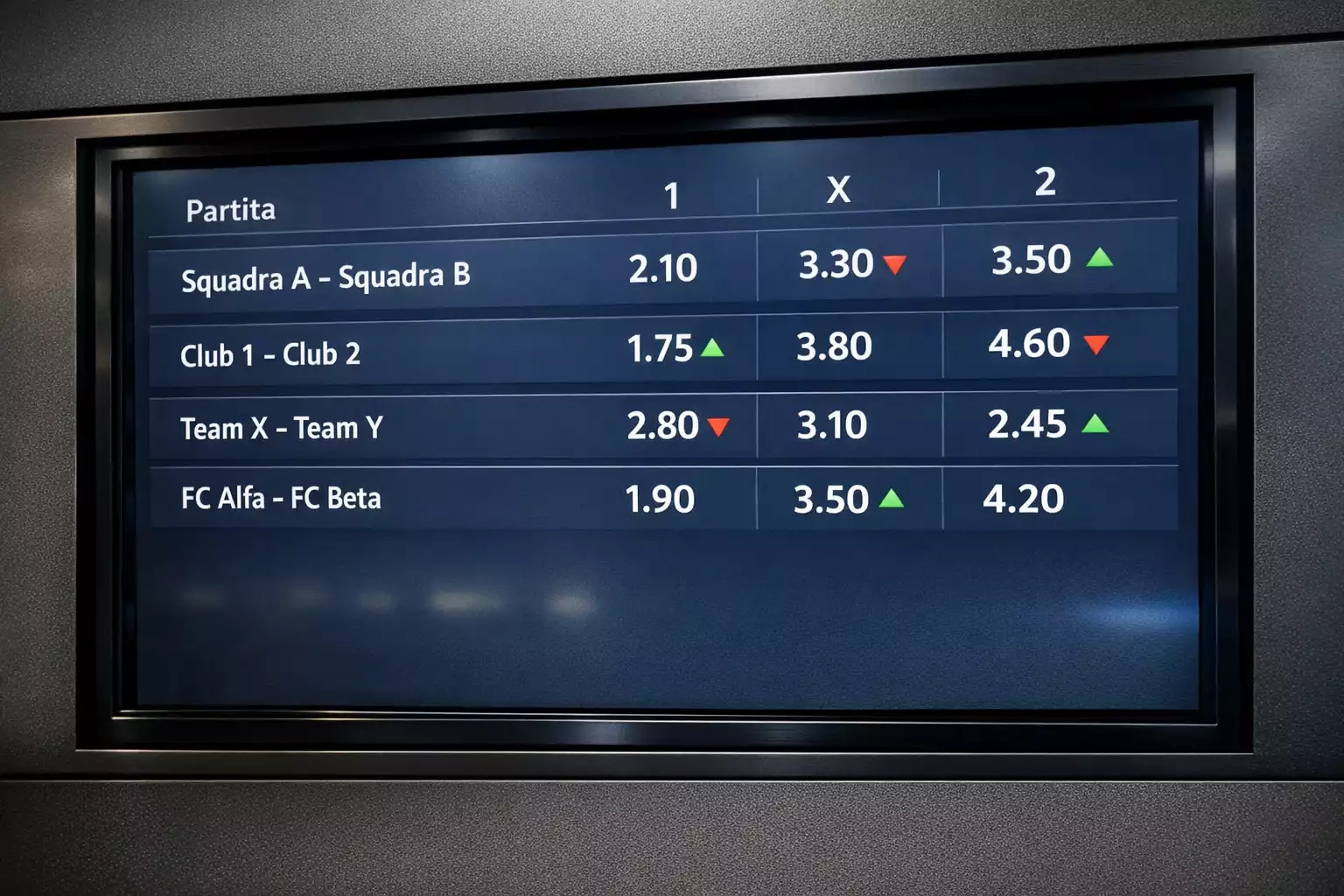 Schermo con quote di scommesse sportive in tempo reale