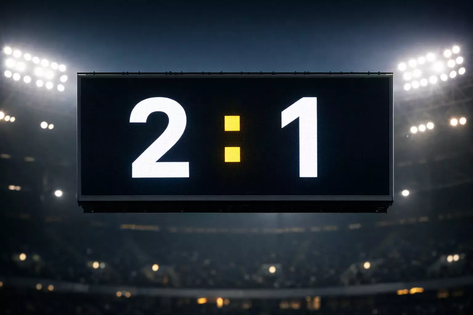 Tabellone luminoso dello stadio con il punteggio di una partita di calcio