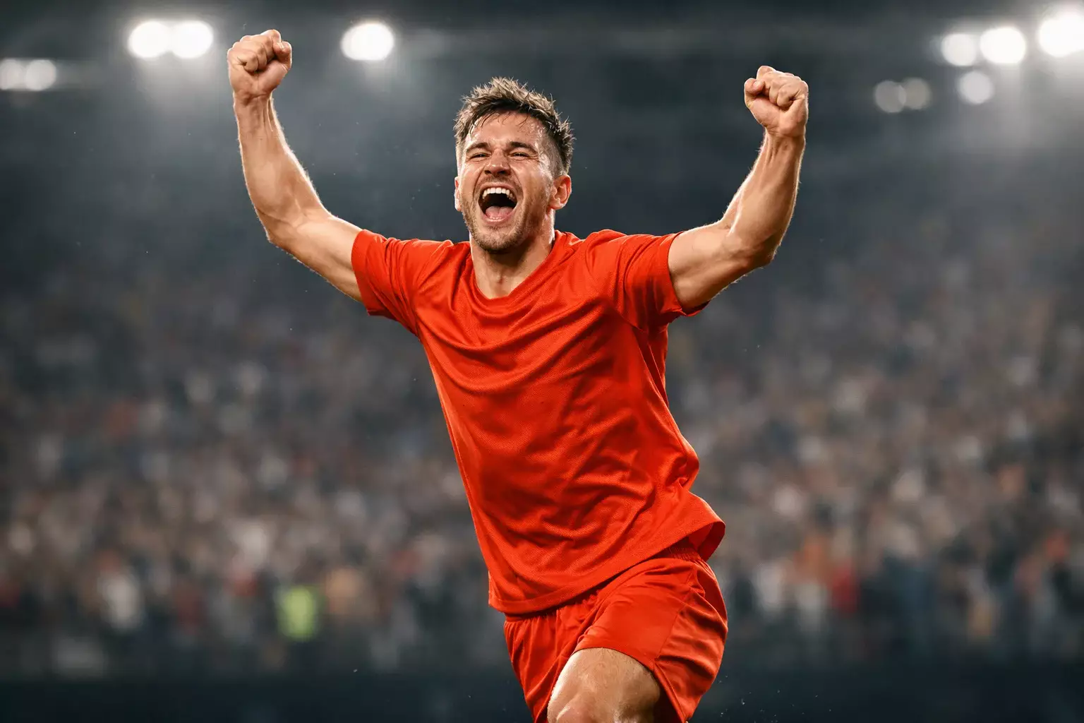 Calciatore che esulta dopo aver segnato un gol nello stadio