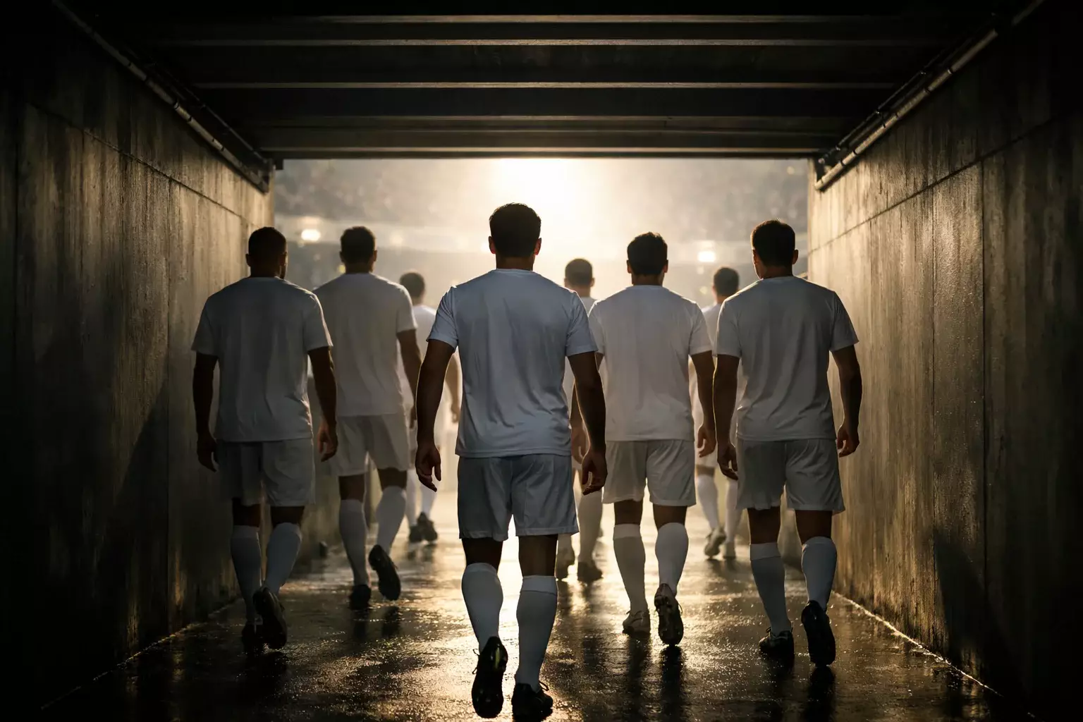 Calciatori che escono dal campo durante l'intervallo di una partita