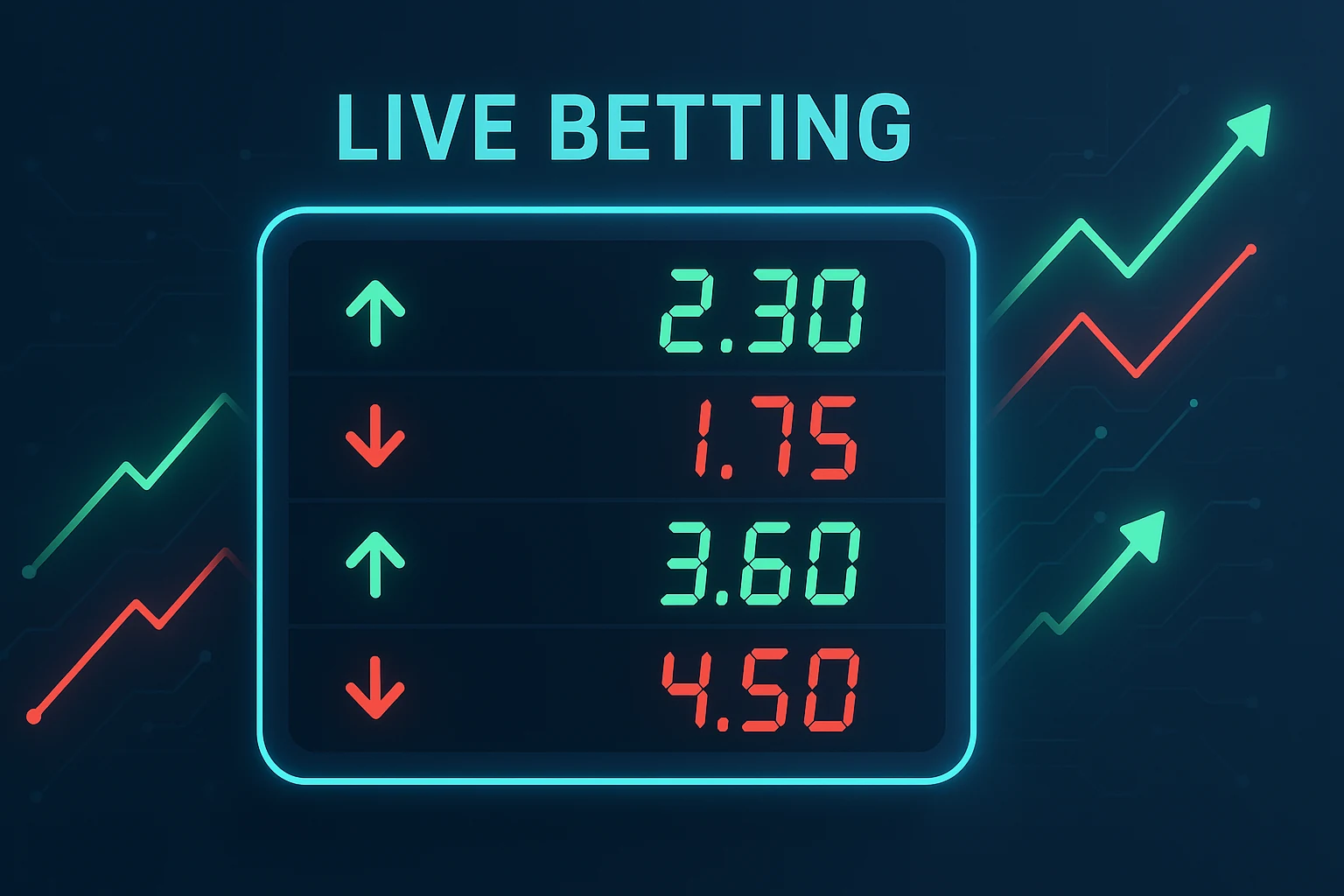 Variazione delle quote nelle scommesse live con frecce che indicano oscillazioni in tempo reale